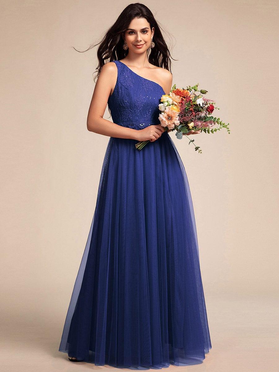 One-Shoulder Embellished Tulle Formal Evening Dress