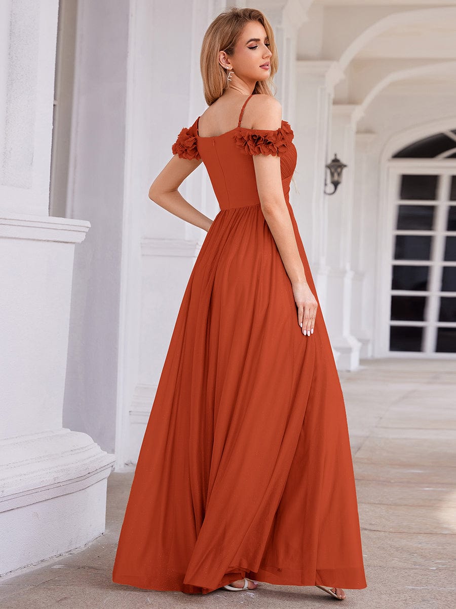 ever AYLANI|Sparkling V-Neck Floral Cold-Shoulder Evening Dress with Pleated