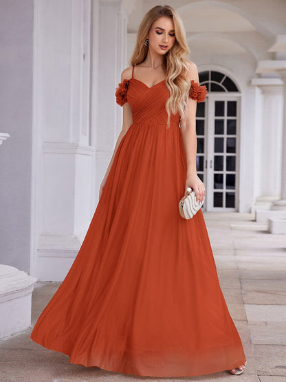 ever AYLANI|Sparkling V-Neck Floral Cold-Shoulder Evening Dress with Pleated