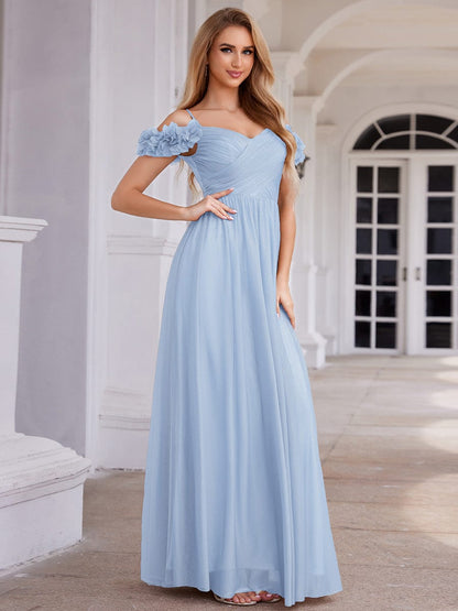 ever AYLANI|Sparkling V-Neck Floral Cold-Shoulder Evening Dress with Pleated