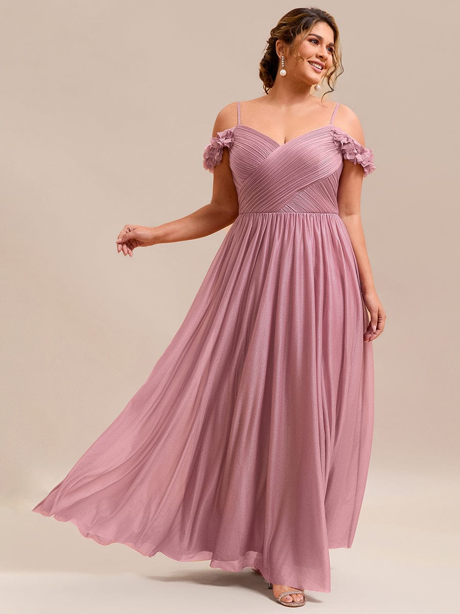 ever AYLANI|Sparkling V-Neck Floral Cold-Shoulder Evening Dress with Pleated