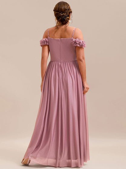 ever AYLANI|Sparkling V-Neck Floral Cold-Shoulder Evening Dress with Pleated