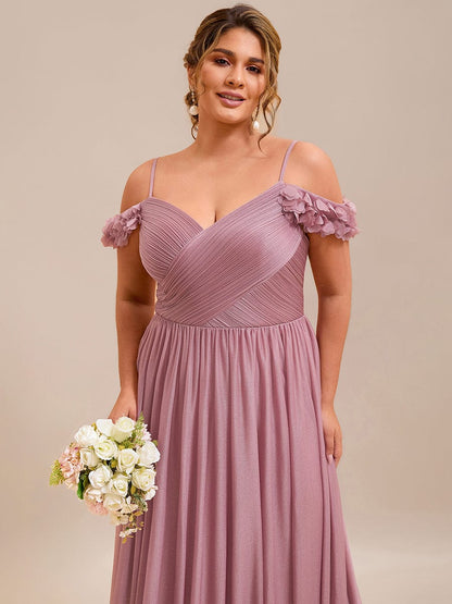 ever AYLANI|Sparkling V-Neck Floral Cold-Shoulder Evening Dress with Pleated