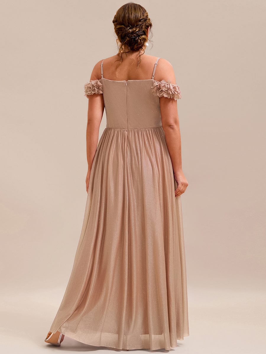 ever AYLANI|Sparkling V-Neck Floral Cold-Shoulder Evening Dress with Pleated