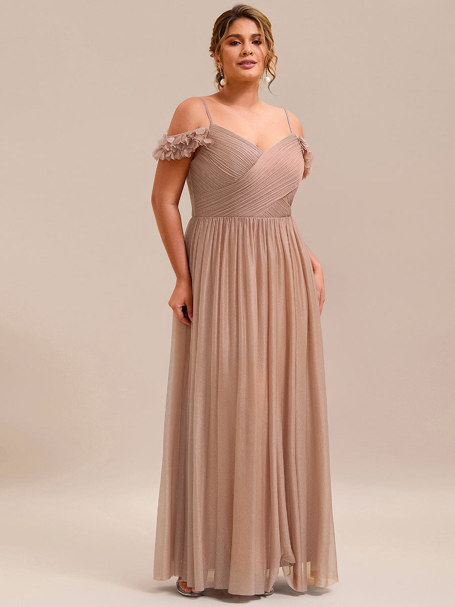 ever AYLANI|Sparkling V-Neck Floral Cold-Shoulder Evening Dress with Pleated