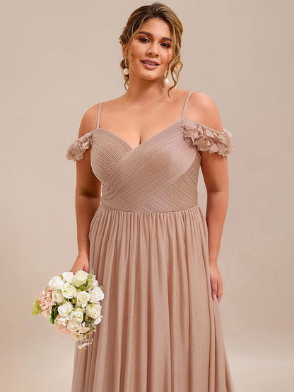 ever AYLANI|Sparkling V-Neck Floral Cold-Shoulder Evening Dress with Pleated