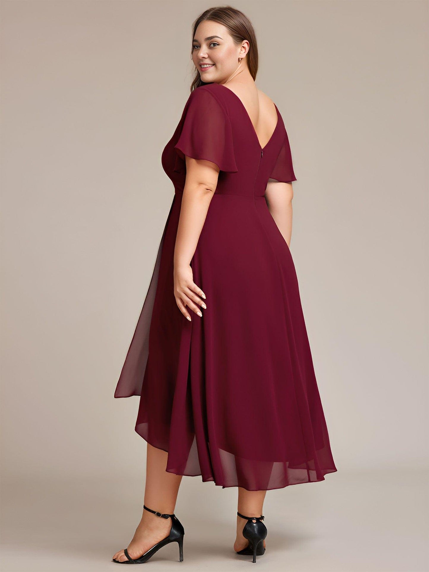 ever AALIA|Flowing Chiffon V-Neck Ruffle Sleeves Bridesmaid Dress