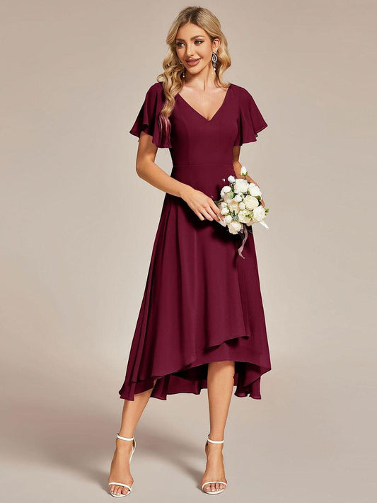 ever AALIA|Flowing Chiffon V-Neck Ruffle Sleeves Bridesmaid Dress