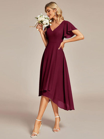 ever AALIA|Flowing Chiffon V-Neck Ruffle Sleeves Bridesmaid Dress