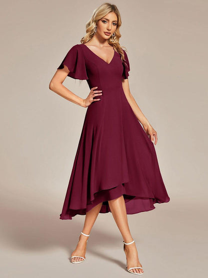 ever AALIA|Flowing Chiffon V-Neck Ruffle Sleeves Bridesmaid Dress