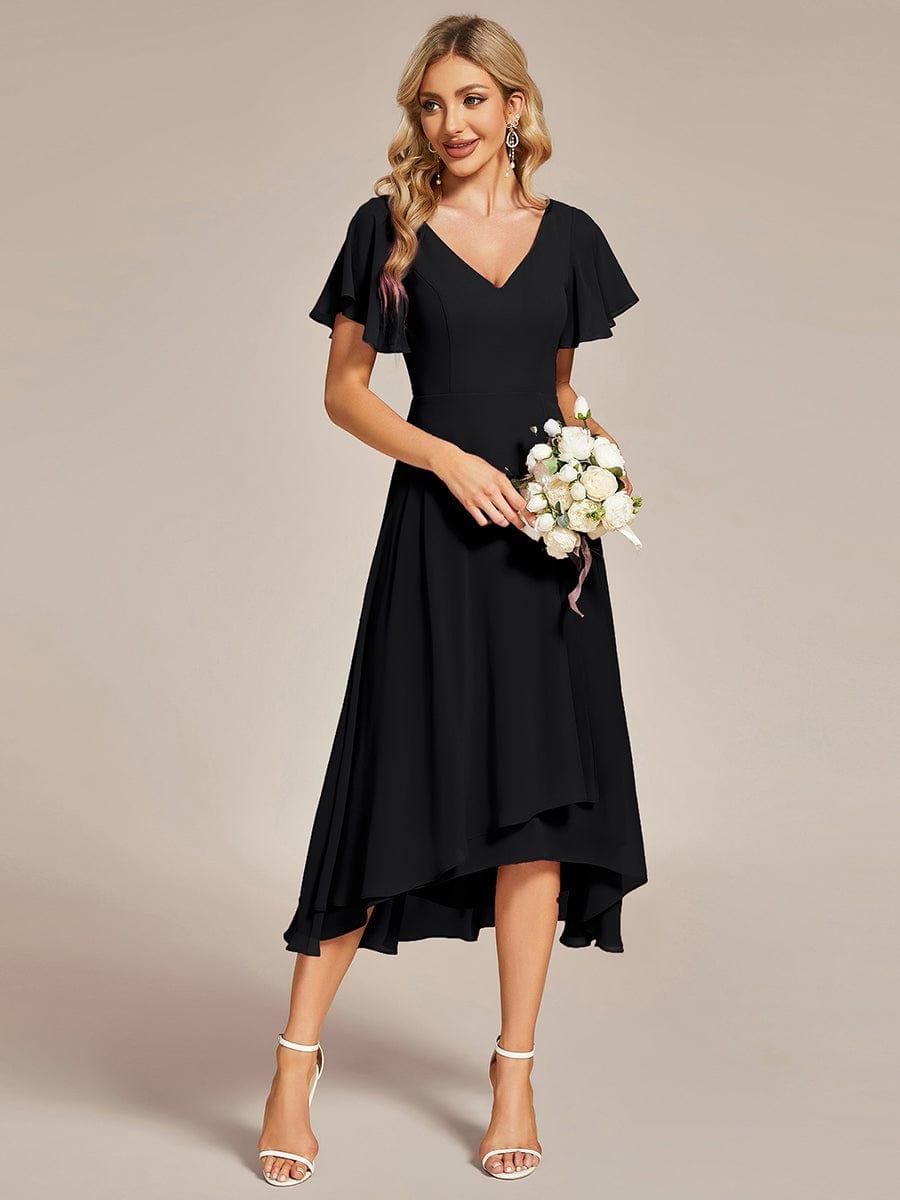ever AALIA|Flowing Chiffon V-Neck Ruffle Sleeves Bridesmaid Dress