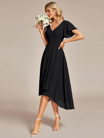 ever AALIA|Flowing Chiffon V-Neck Ruffle Sleeves Bridesmaid Dress