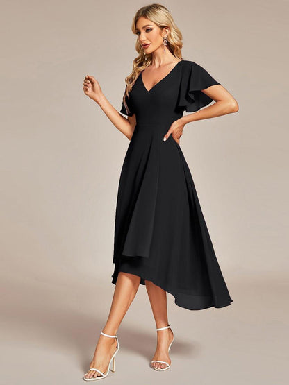 ever AALIA|Flowing Chiffon V-Neck Ruffle Sleeves Bridesmaid Dress