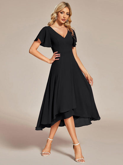 ever AALIA|Flowing Chiffon V-Neck Ruffle Sleeves Bridesmaid Dress