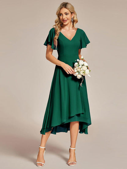 ever AALIA|Flowing Chiffon V-Neck Ruffle Sleeves Bridesmaid Dress