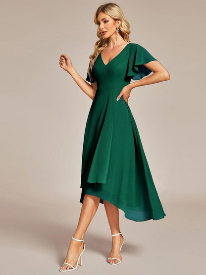 ever AALIA|Flowing Chiffon V-Neck Ruffle Sleeves Bridesmaid Dress