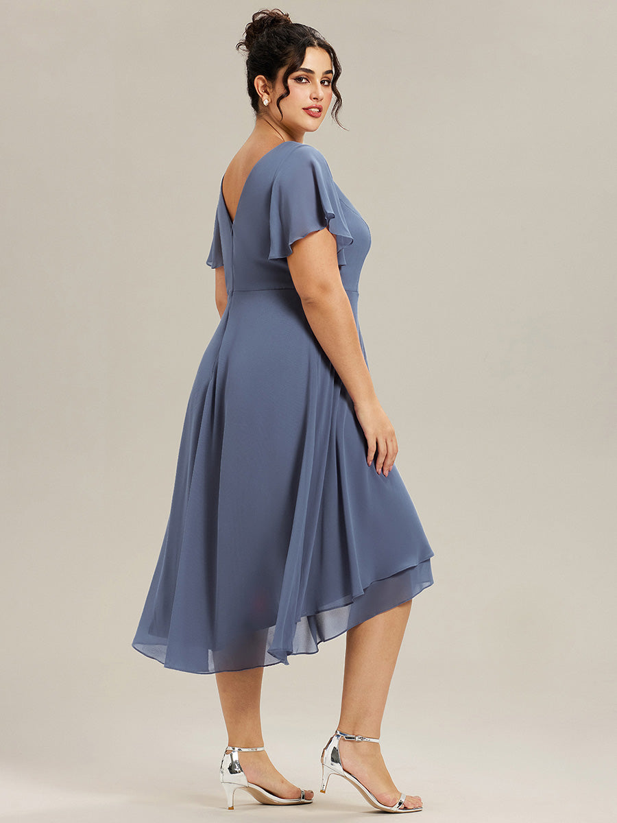 pretty AALIA|Plus Size Flowing Chiffon V-Neck Ruffle Sleeves Bridesmaid Dress