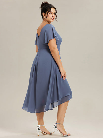 pretty AALIA|Plus Size Flowing Chiffon V-Neck Ruffle Sleeves Bridesmaid Dress
