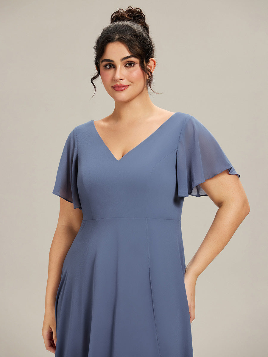ever AALIA|Flowing Chiffon V-Neck Ruffle Sleeves Bridesmaid Dress