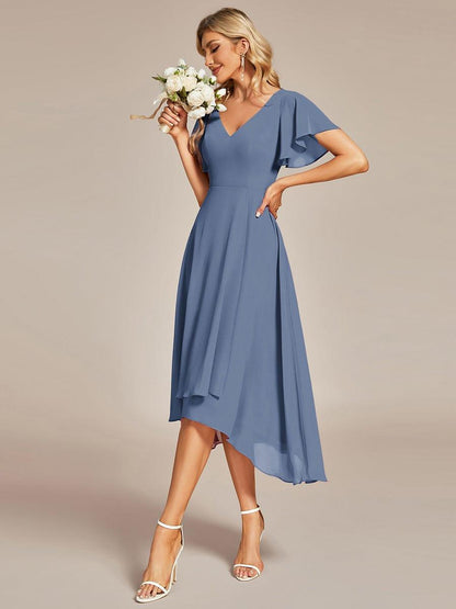 ever AALIA|Flowing Chiffon V-Neck Ruffle Sleeves Bridesmaid Dress