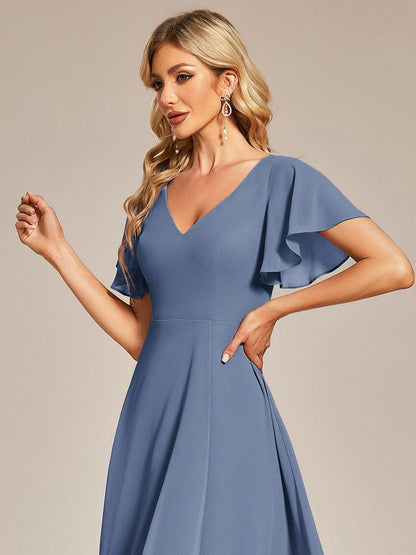 ever AALIA|Flowing Chiffon V-Neck Ruffle Sleeves Bridesmaid Dress