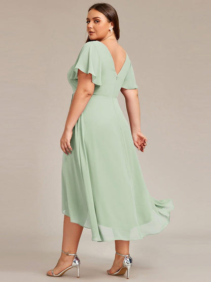 pretty AALIA|Plus Size Flowing Chiffon V-Neck Ruffle Sleeves Bridesmaid Dress