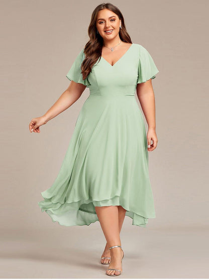 ever AALIA|Flowing Chiffon V-Neck Ruffle Sleeves Bridesmaid Dress