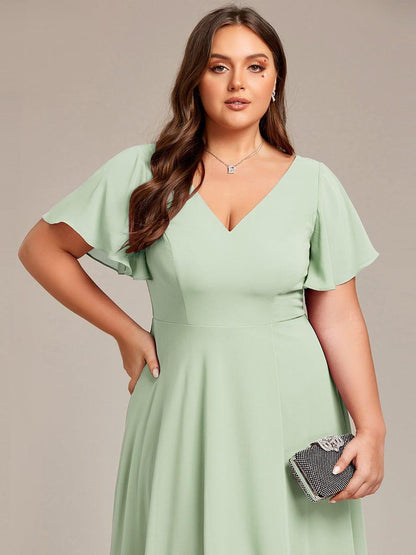 ever AALIA|Flowing Chiffon V-Neck Ruffle Sleeves Bridesmaid Dress