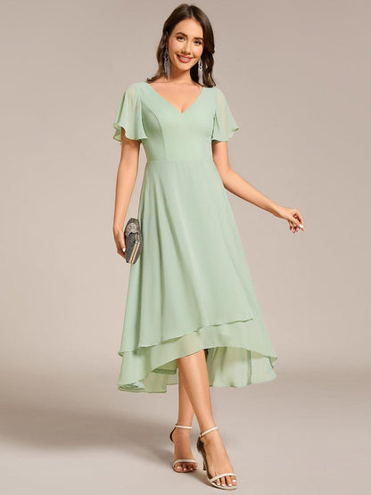 ever AALIA|Flowing Chiffon V-Neck Ruffle Sleeves Bridesmaid Dress