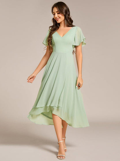 ever AALIA|Flowing Chiffon V-Neck Ruffle Sleeves Bridesmaid Dress