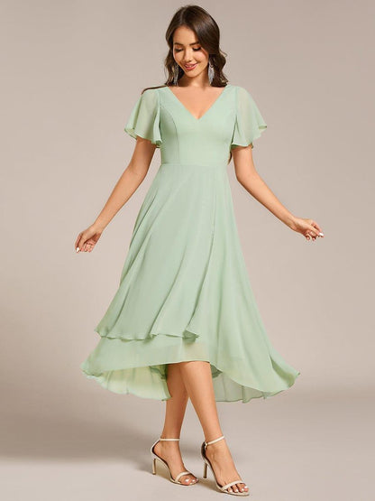 ever AALIA|Flowing Chiffon V-Neck Ruffle Sleeves Bridesmaid Dress