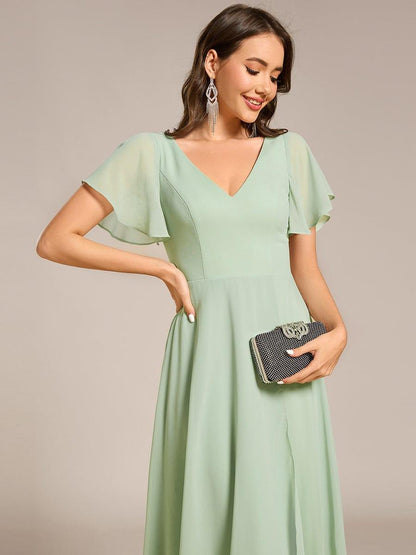 ever AALIA|Flowing Chiffon V-Neck Ruffle Sleeves Bridesmaid Dress