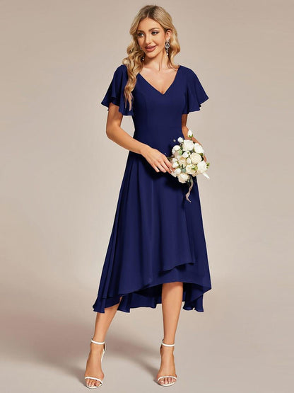 ever AALIA|Flowing Chiffon V-Neck Ruffle Sleeves Bridesmaid Dress