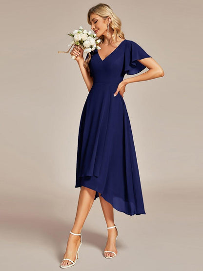 ever AALIA|Flowing Chiffon V-Neck Ruffle Sleeves Bridesmaid Dress