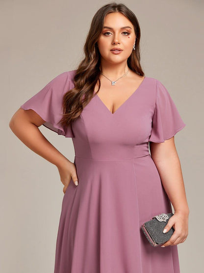 ever AALIA|Flowing Chiffon V-Neck Ruffle Sleeves Bridesmaid Dress