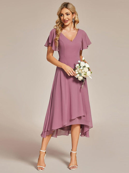 ever AALIA|Flowing Chiffon V-Neck Ruffle Sleeves Bridesmaid Dress