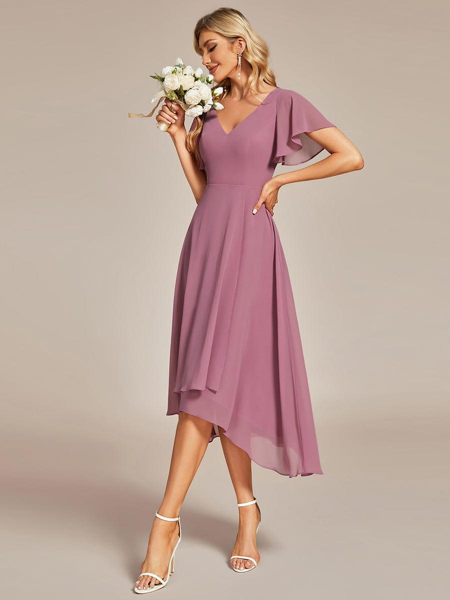 ever AALIA|Flowing Chiffon V-Neck Ruffle Sleeves Bridesmaid Dress