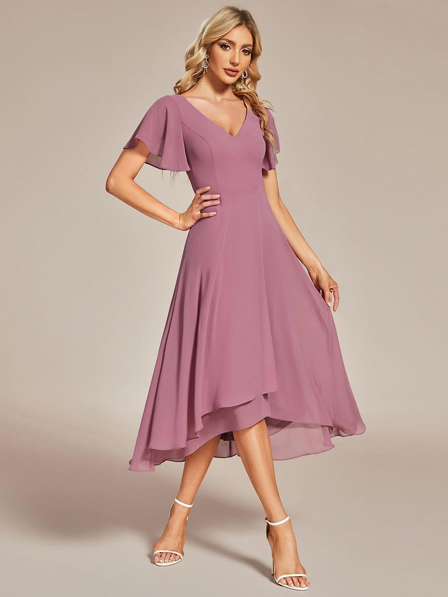 ever AALIA|Flowing Chiffon V-Neck Ruffle Sleeves Bridesmaid Dress
