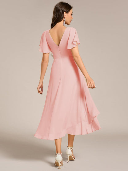 ever AALIA|Flowing Chiffon V-Neck Ruffle Sleeves Bridesmaid Dress