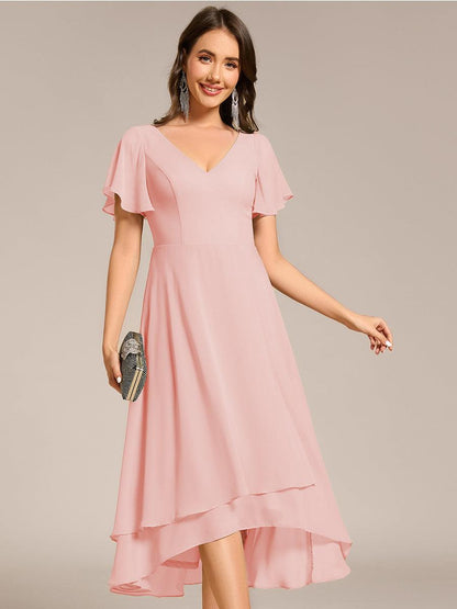 ever AALIA|Flowing Chiffon V-Neck Ruffle Sleeves Bridesmaid Dress