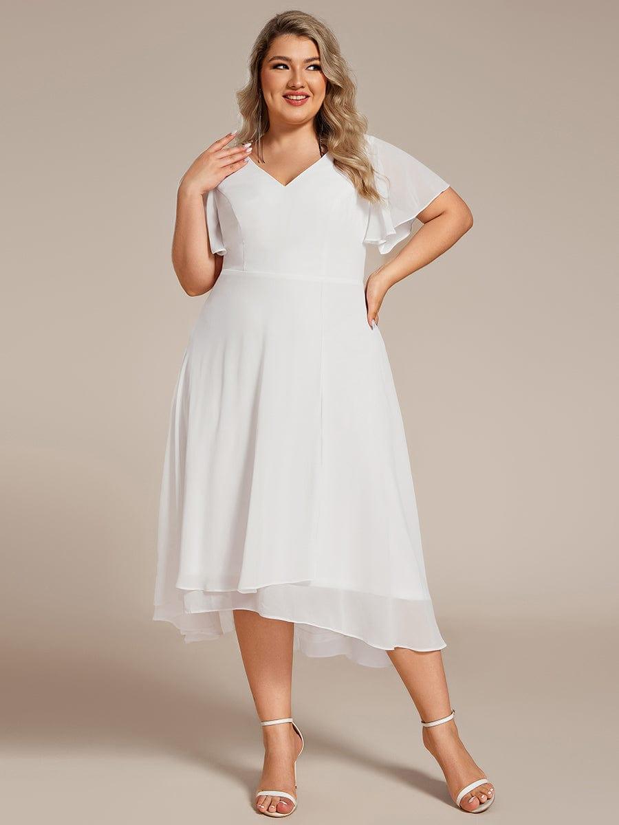 pretty AALIA|Plus Size Flowing Chiffon V-Neck Ruffle Sleeves Bridesmaid Dress