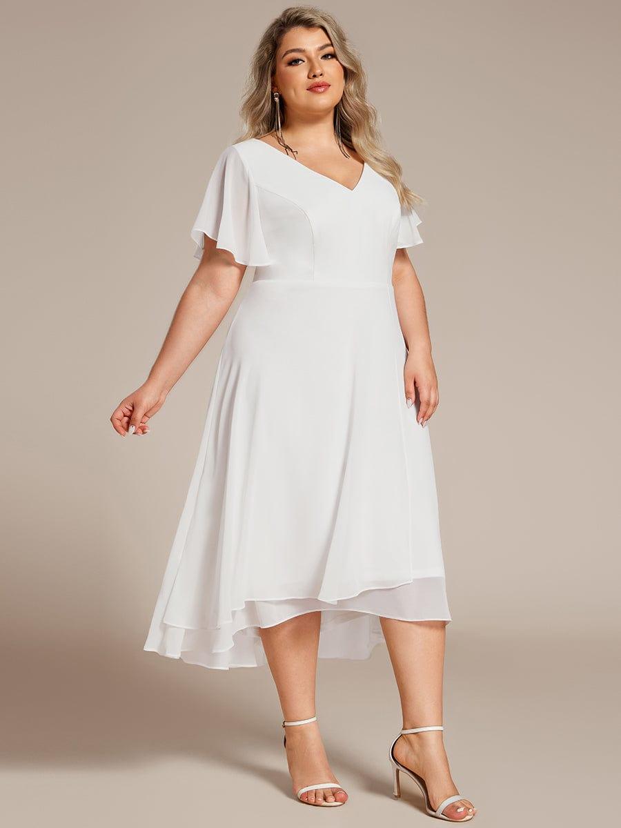 pretty AALIA|Plus Size Flowing Chiffon V-Neck Ruffle Sleeves Bridesmaid Dress