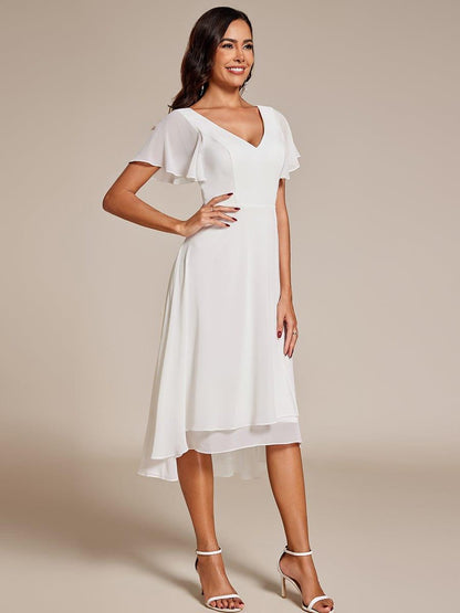 ever AALIA|Flowing Chiffon V-Neck Ruffle Sleeves Bridesmaid Dress