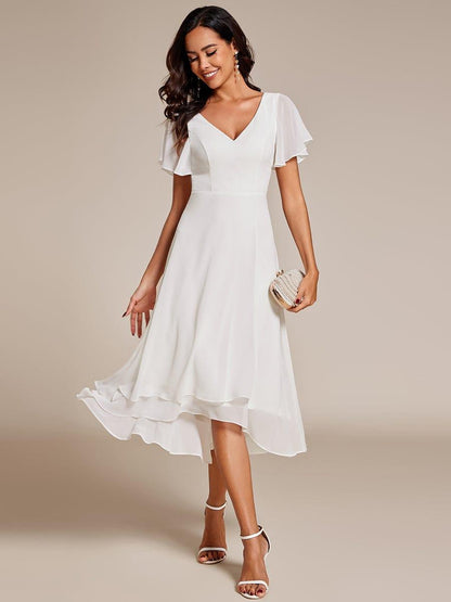 ever AALIA|Flowing Chiffon V-Neck Ruffle Sleeves Bridesmaid Dress