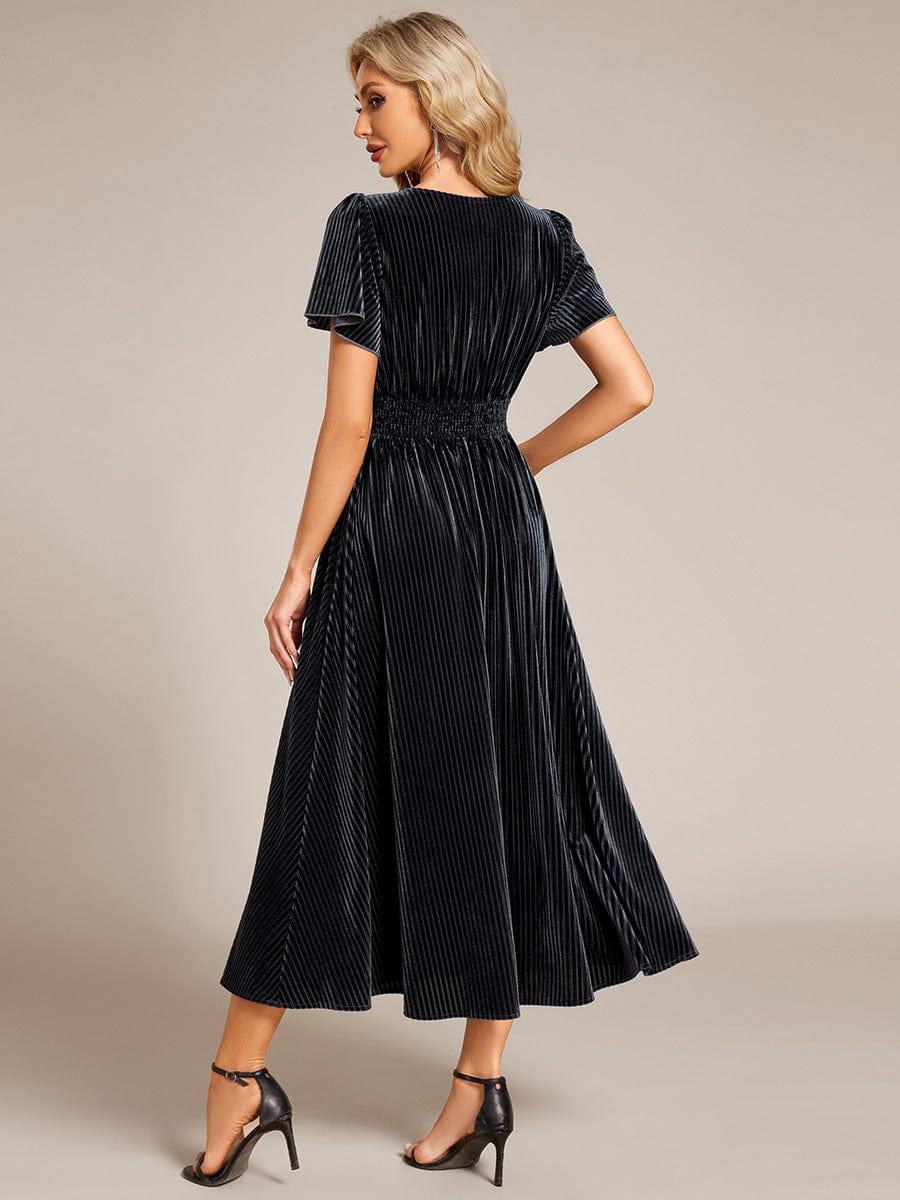 ever AZALEA|Graceful V-Neck Waist Design Short Sleeves Fall Velvet Midi Bridesmaid Dress