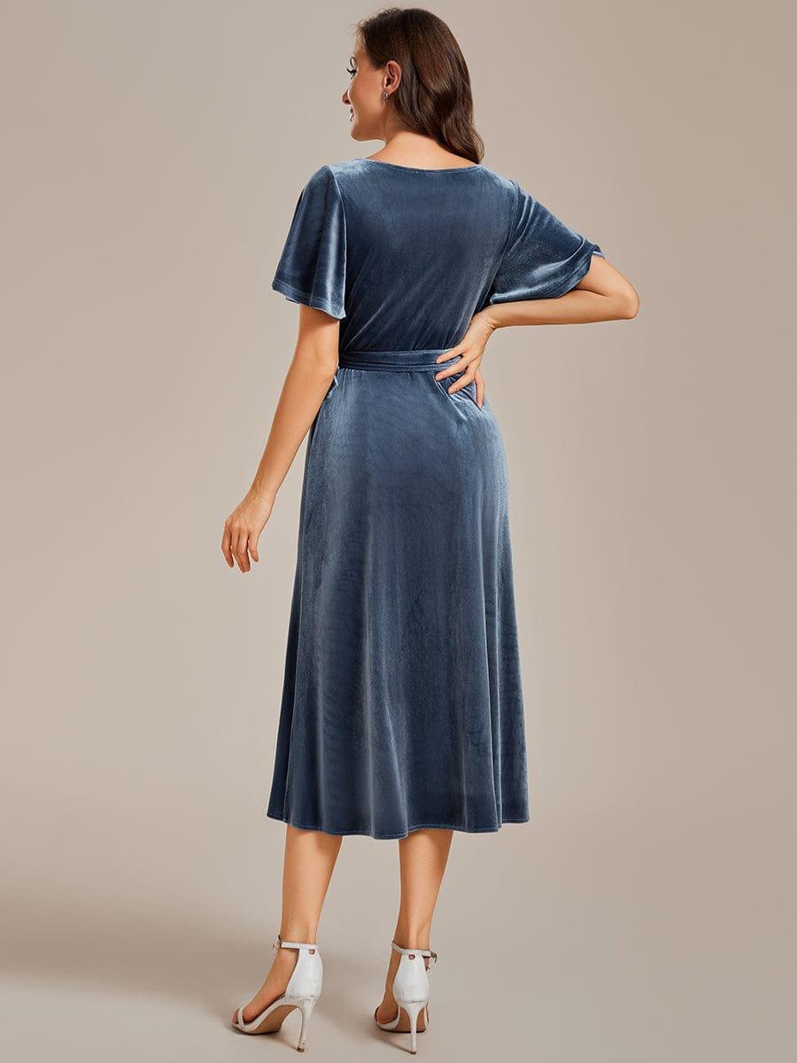 ever LENNA|One-Piece Type Short Sleeves V-Neck Velvet Midi Mother of the Bride Dress