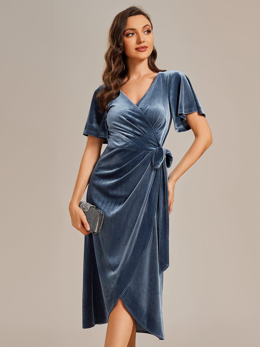 ever LENNA|One-Piece Type Short Sleeves V-Neck Velvet Midi Wedding Guest Dress