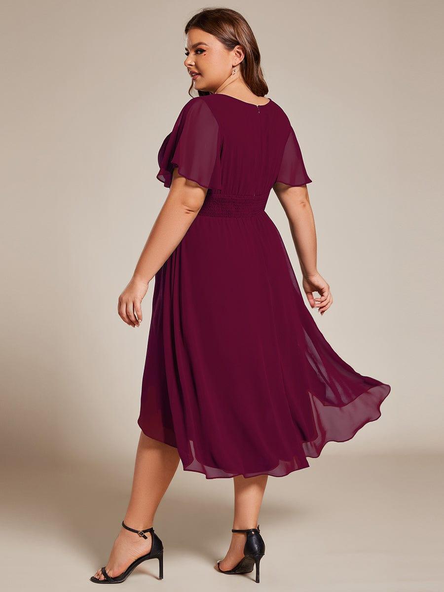 pretty EDEN|Plus Size Pleated Round Neckline A-Line Midi Chiffon Wedding Guest Dress