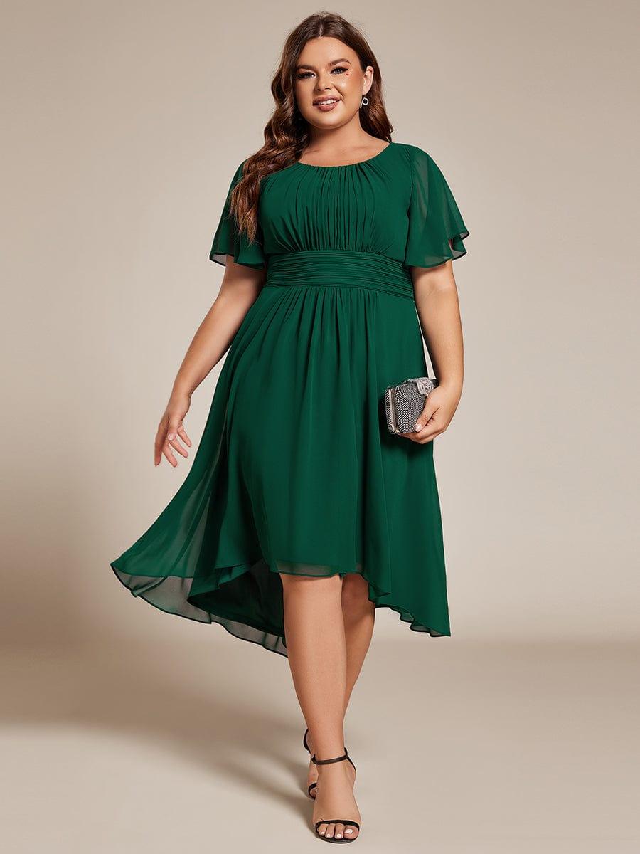 pretty EDEN|Plus Size Pleated Round Neckline A-Line Midi Chiffon Wedding Guest Dress