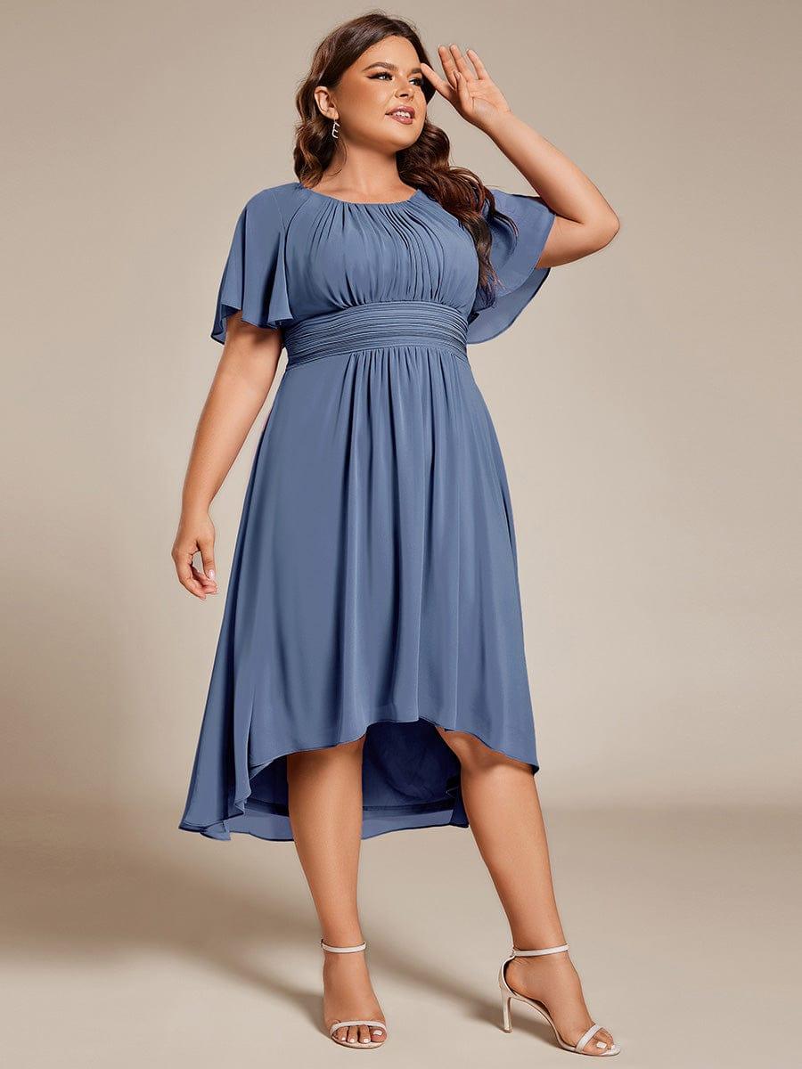 pretty EDEN|Plus Size Pleated Round Neckline A-Line Midi Chiffon Wedding Guest Dress